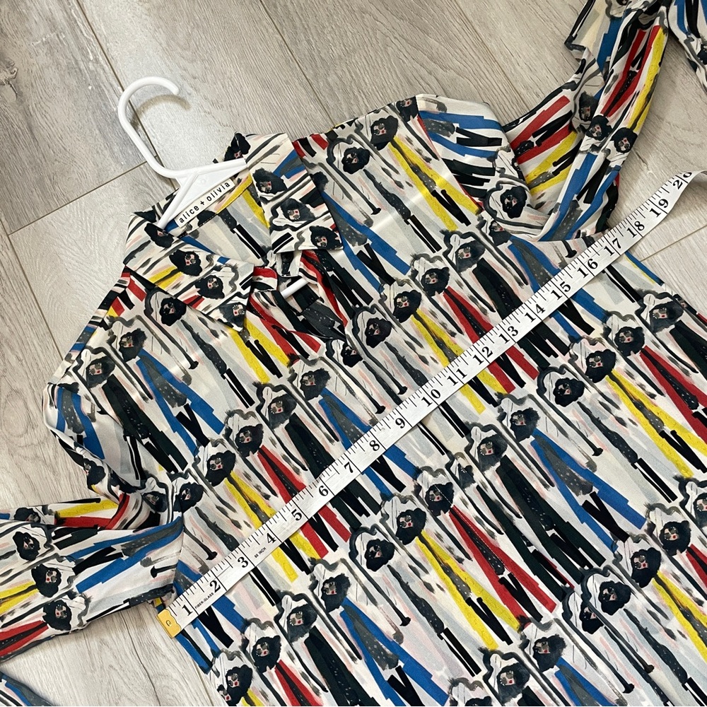 alice + olivia Blouse silk willa donald roberston button up womens (xsmall) art - Picture 3 of 5